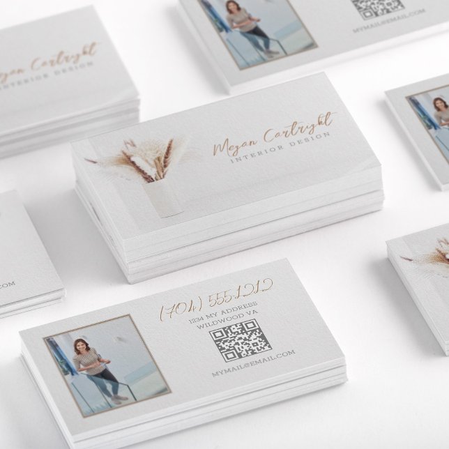 QR Code Modernes Design Blumenmuster Foto Visitenkarte (Von Creator hochgeladen)