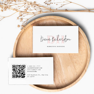 QR Code Modernes Elegant & Feminine Initial Monogr Visitenkarte