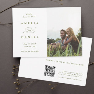 QR-Code Modernes Foto Hochzeitsöle Grün Save The Date
