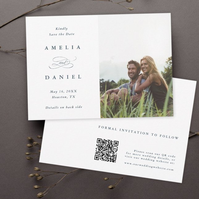 QR-Code Modernes Foto Wedding Dusty Blue Save The Date (Von Creator hochgeladen)