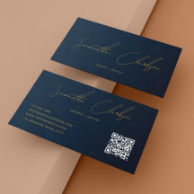 QR-Code Modernes Marineblau und Gold Handschrift-S