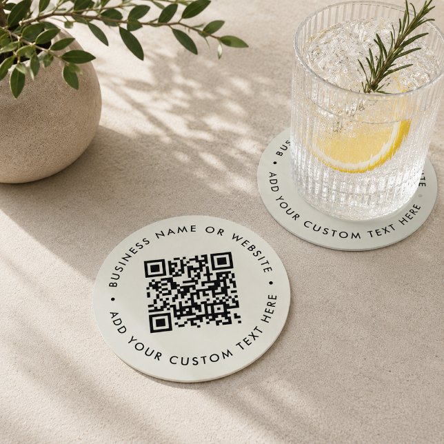 QR-Code | Modernes, Minimalistisches, einfaches Gr Runder Pappuntersetzer (Custom gray QR code coaster for website links, menus, bookings, reviews, and promos.)