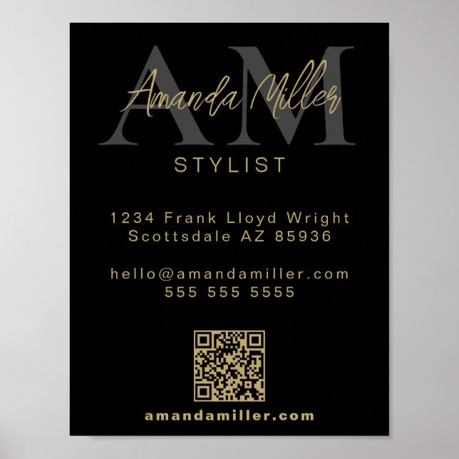 QR-Code Modernes Minimalistisches Monogramm Downlo Poster (Vorne)