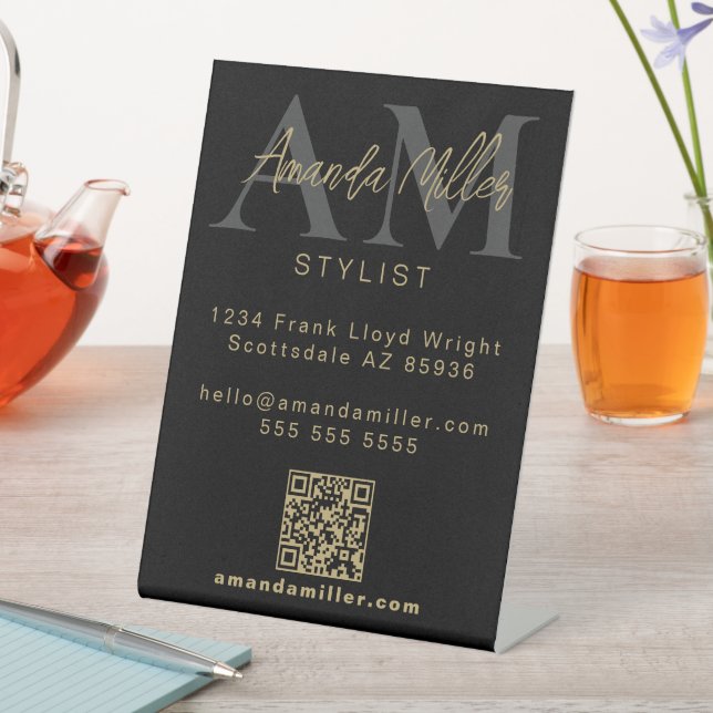 QR-Code Modernes Minimalistisches Monogramm Downlo Sockelschild (In Situ)