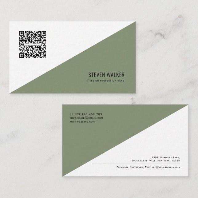 QR-Code Modernes, Minimalistisches, sauberes Beruf Visitenkarte (Vorne/Hinten)