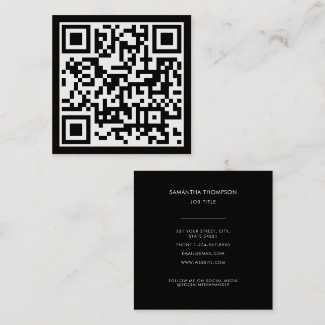 QR-Code Modernes, Minimalistisches Scannerschwarz Quadratische Visitenkarte (Vorne/Hinten)
