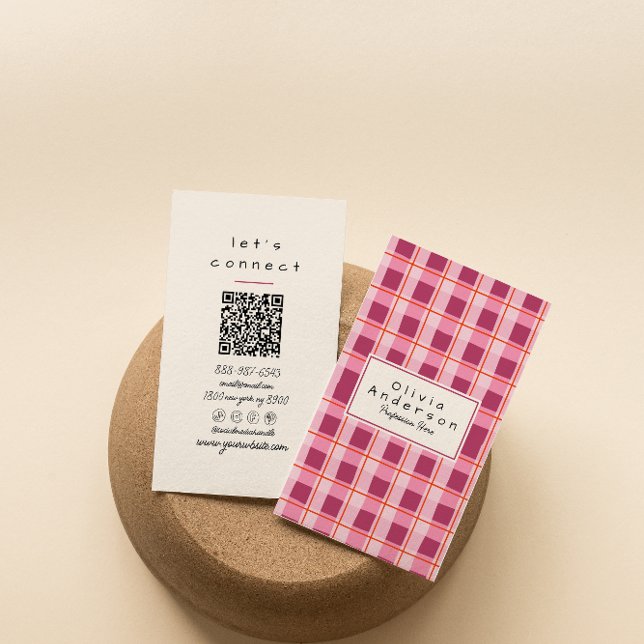 QR-Code Modernes rosa Geländetes Schreckliches Boh Visitenkarte (Von Creator hochgeladen)