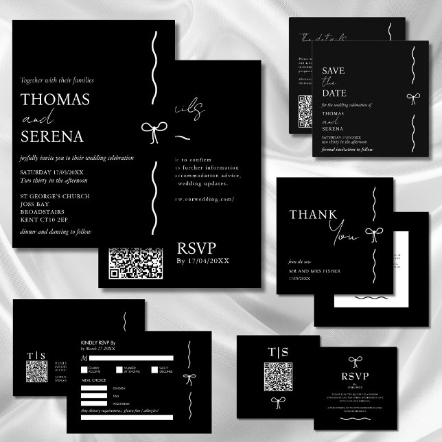 QR Code Monochrome Schwarz-Weiß-Budget Hochzeit Einladung (Von Creator hochgeladen)