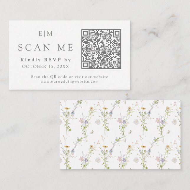 QR Code Monogram Website Wedding RSVP Begleitkarte (Vorne/Hinten)