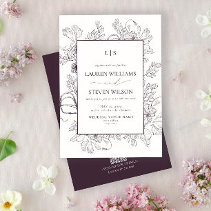 QR-Code-Monogramm Elegant Lila Florale Hochzeit Einladung
