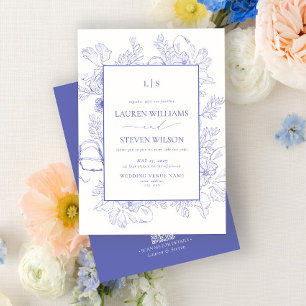 QR-Code-Monogramm Elegante Lavendel-Blumenhochzeit Einladung