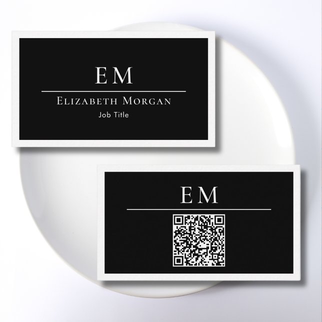 QR-Code-Monogramm-Logo Schwarz Weiß Minimal Modern Visitenkarte (Von Creator hochgeladen)