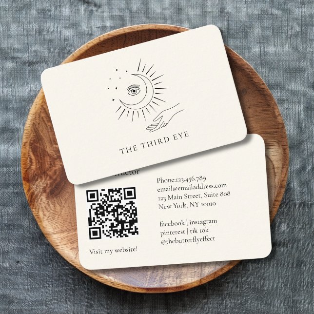 QR-Code - Moon Eye Yoga Reiki Wellness Visitenkarte (QR Code- Moon Eye Yoga Reiki Wellness Beige Business Card)