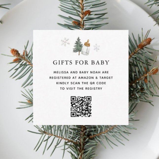 QR Code Mountain Winter Baby Shower Registrierung Begleitkarte (Von Creator hochgeladen)