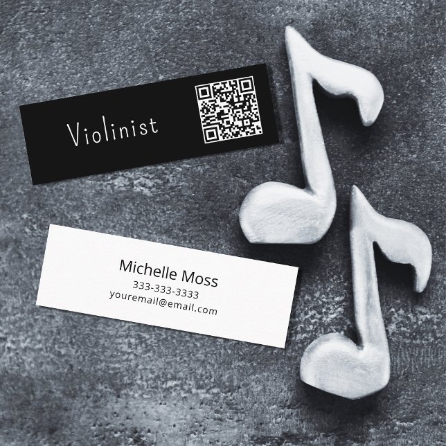 QR-Code Music Minimalistisch Violinist Schwarz-wei Mini Visitenkarte (Von Creator hochgeladen)