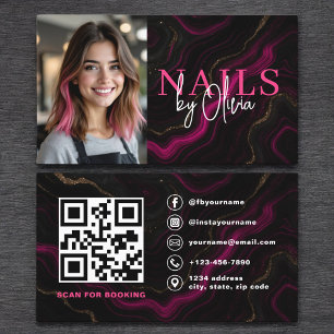 QR-Code Nagelspezialist Foto Hot Pink Marble Visitenkarte