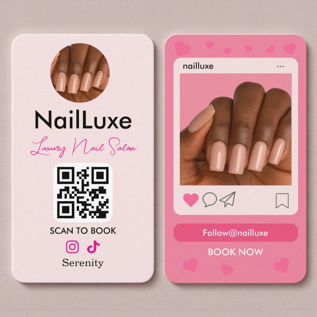 QR Code Nail Technician Blush Pink Photo Visitenkarte (Von Creator hochgeladen)