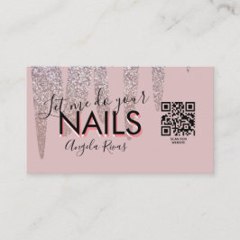 QR CODE Nails Salat Zitat Rosa Glitzer Tropfen Visitenkarte