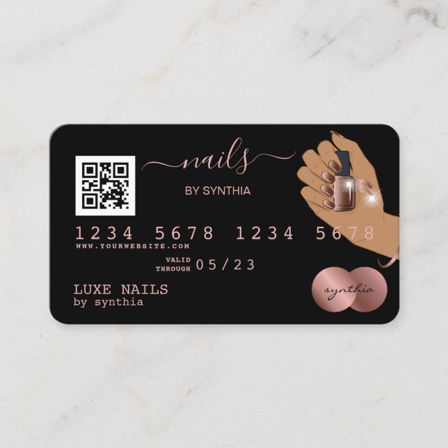 QR-Code Nails Technischer Kreditkarte Rose Gold Visitenkarte (Vorderseite)