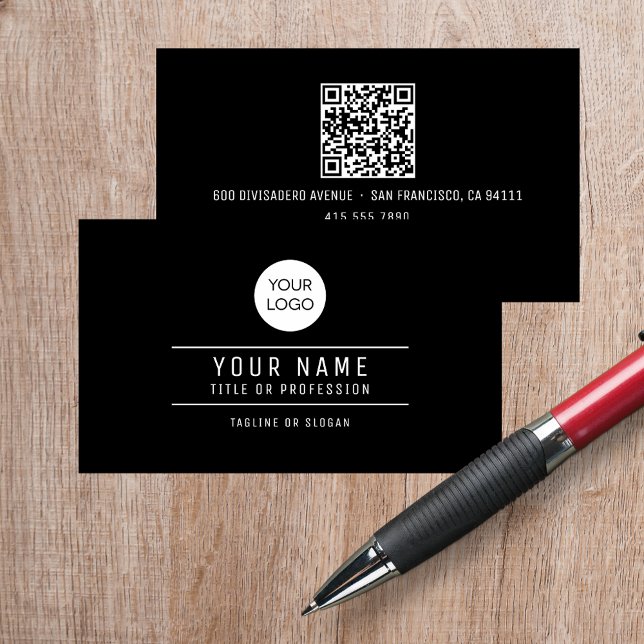 QR-Code Name Berufliches Logo Schwarz Telefonnummerkarte (QR Code Name Professional Logo Black Calling Card)