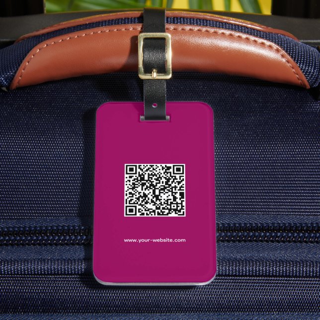 QR-Code, Name & Info, Maroon & White, elegant Gepäckanhänger (Vorderseite Insitu 2)