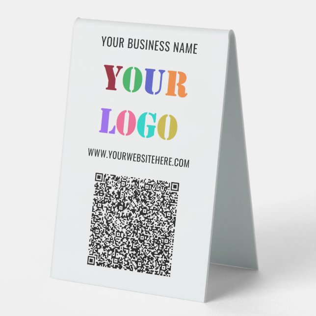 QR-Code Name Text-Logo-Business-Tabelle Zeitszeich Tischaufsteller (Vorderseite)