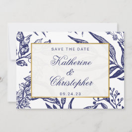 QR Code Navy Blue Botanisches Foto Save the Date