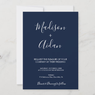 QR Code Navy Blue Calligraphy Wedding Einladung