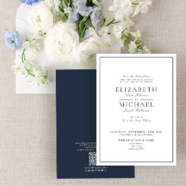 QR Code Navy Blue Classic Script Hochzeit Einladung