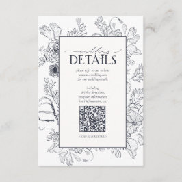 QR Code Navy Blue Floral Wedding Details Begleitkarte