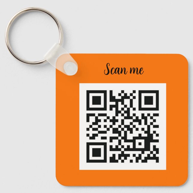 QR Code Neon Orange Elegantes Business Schlüsselanhänger (Vorderseite)