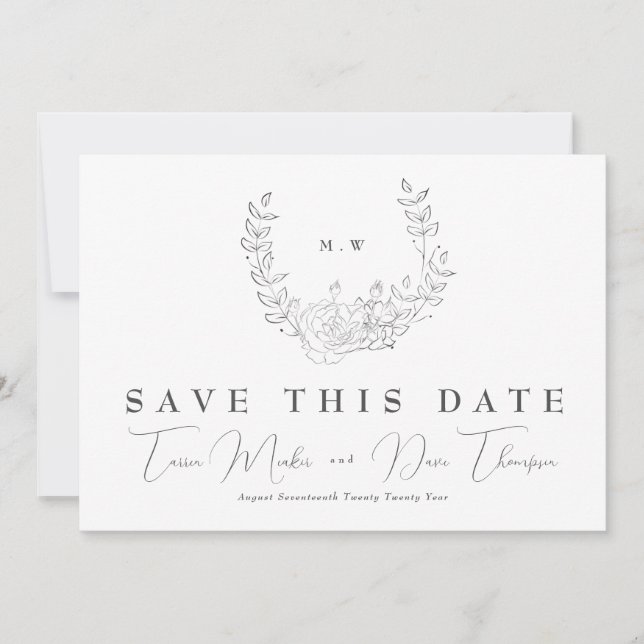 QR-Code NON-FOTO-Fein-Kranz-Monogramm-Hochzeit Save The Date (Vorderseite)