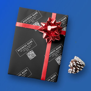 QR-Code oder Logo hochladen Modernes Schwarz Geschenkpapier