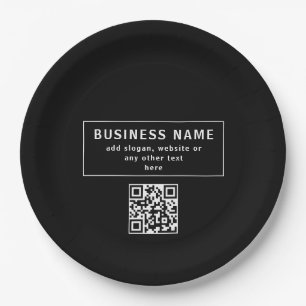 QR-Code oder Logo hochladen   Modernes Schwarz Pappteller