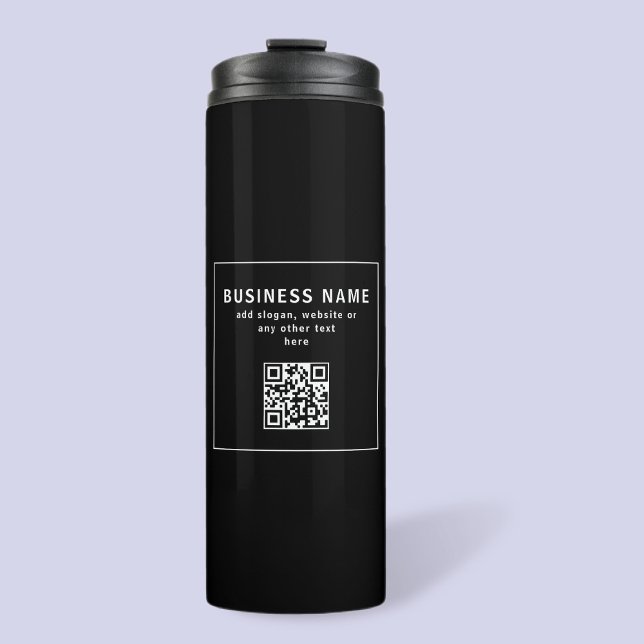 QR-Code oder Logo hochladen | Modernes Schwarz Thermosbecher (Von Creator hochgeladen)