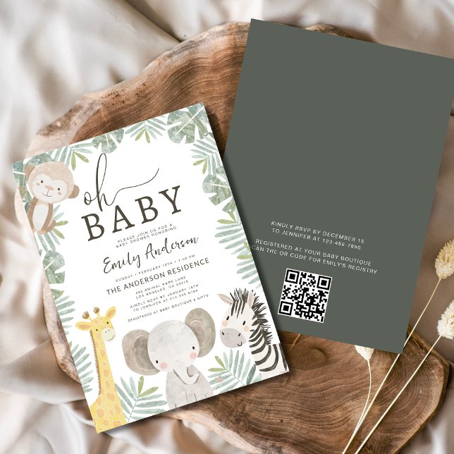 QR-Code Oh Baby Safari Animal Boy's Baby Shower Einladung (Von Creator hochgeladen)