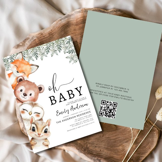 QR Code Oh Baby Woodland Animals Baby Shower Einladung (Von Creator hochgeladen)