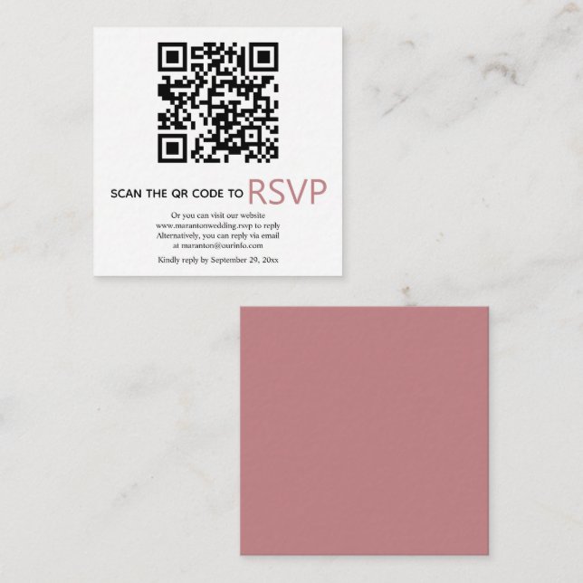 QR code online RSVP modern dusty rose wedding Begleitkarte (Vorne/Hinten)