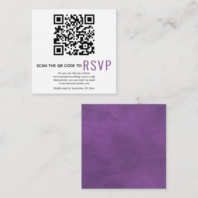 QR-Code online UAWG lila gefärbte Hochzeit Enclosu Begleitkarte (Vorne/Hinten)