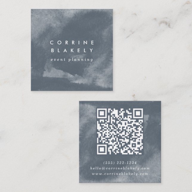 QR-Code Online-Website Blue Boho Quadratische Visitenkarte (Vorne/Hinten)