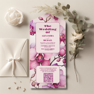 QR Code Opulent Watercolor Pink Orchid Wedding All In One Einladung