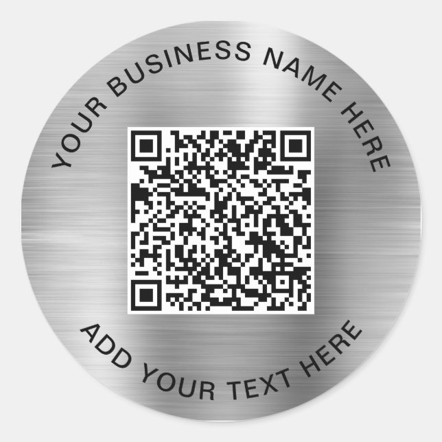 QR Code or Promotional Silver Classic Round Runder Aufkleber (Vorderseite)