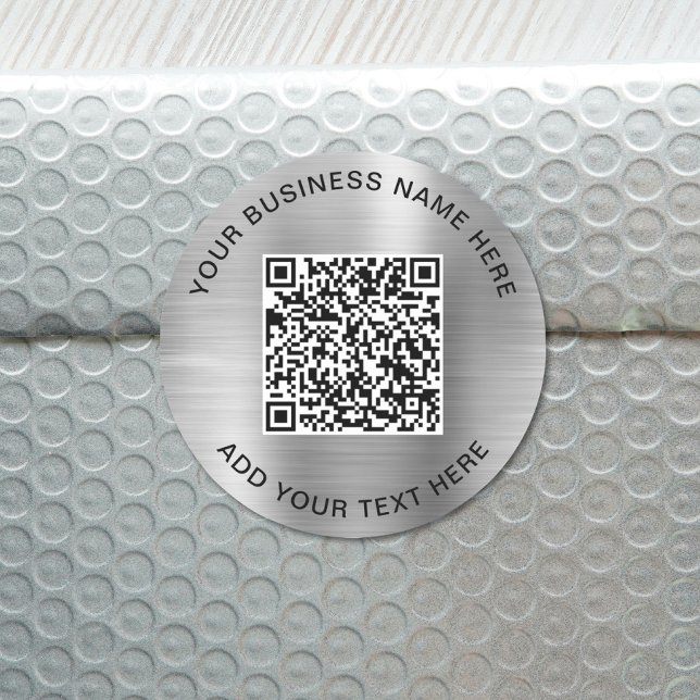 QR Code or Promotional Silver Classic Round Runder Aufkleber (QR Code or Logo Promotional Silver Classic Round Sticker)