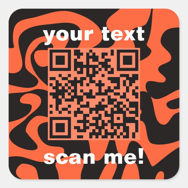 QR-Code Orange und Schwarz-Hell-Platz Quadratischer Aufkleber (Vorderseite)