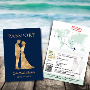 QR Code Passport Beach Wedding Carte du monde Invi