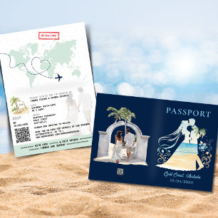 QR Code Passport Beach Wedding Carte du monde Invi