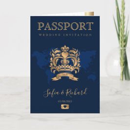 QR Code Passport Hochzeit in Urlaubsort Gold Navy Einladung