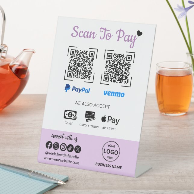 QR Code Payment Scan zu bezahlen Venmo Paypal Sockelschild (In Situ)