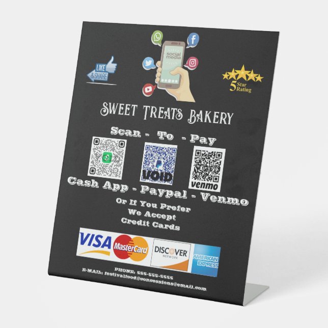 QR-Code-Pedestzeichen "Scan to Pay" Sockelschild (Vorderseite)