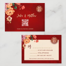QR Code Peony Red UAWG Wedding RSVP Karte